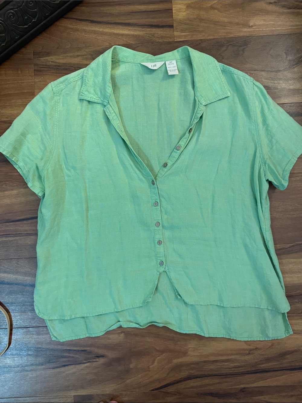 Light Green linen Button-Front Short Sleeve Women's Top